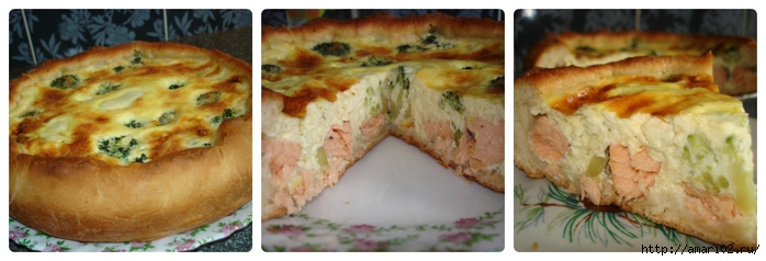 Пирог с красной рыбой и брокколи из дрожжевого теста в духовке рецепт с фото