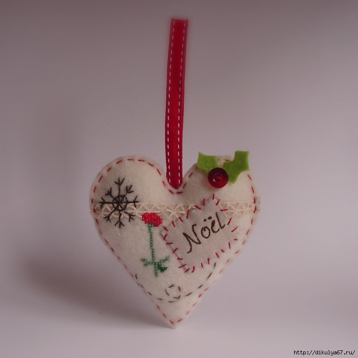 christmas ornament heart felt cross stitch (700x700, 202Kb)