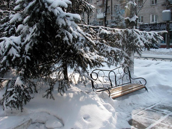 Скамейка в зимнем парке