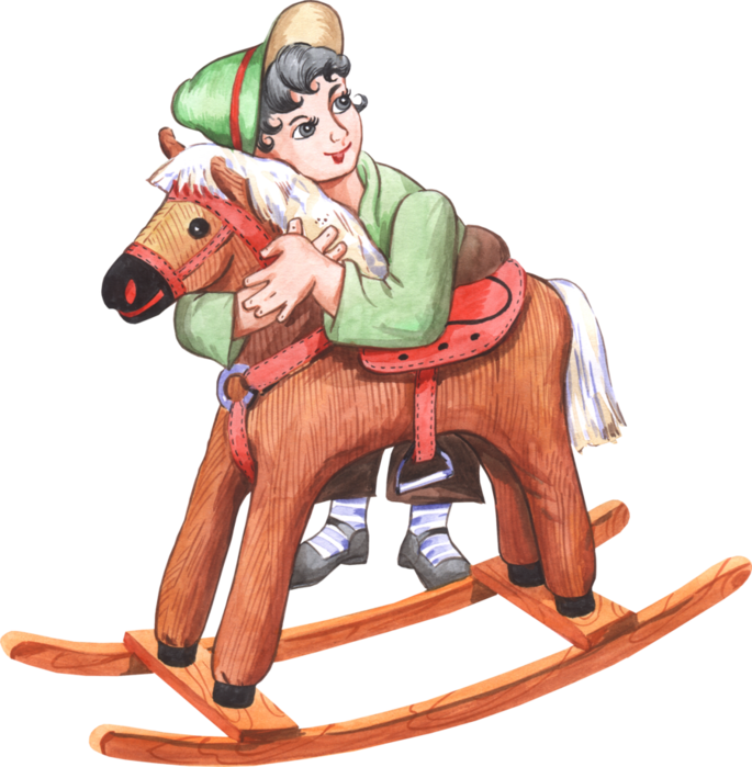 Деревянная лошадка. Лошадка-качалка для детей. Ребенок на деревянной лошадке.