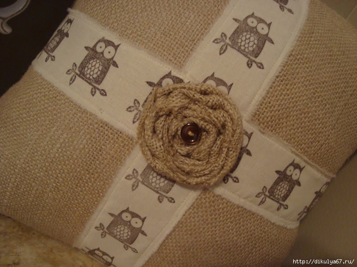 French Market Owl on a Branch Burlap, Muslin and Rose Patent Pending Pillow Decor 1 (700x525, 266Kb)