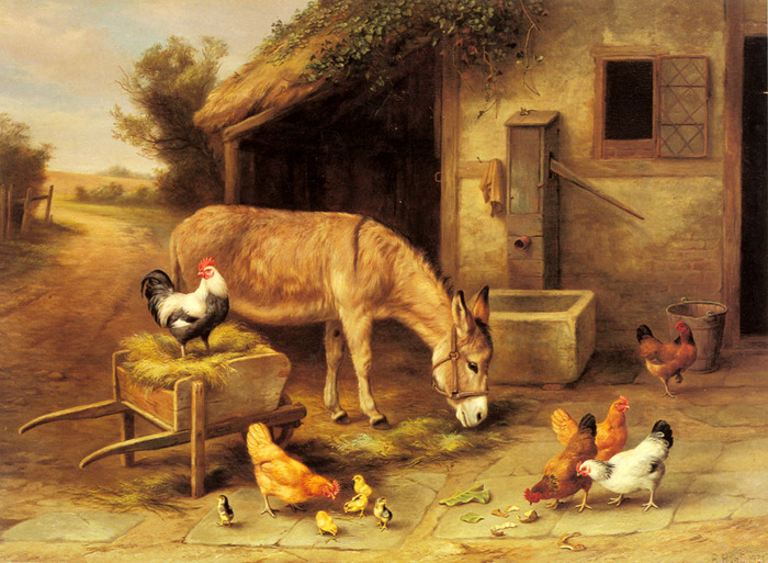 71573182_Hunt_Edgar_A_Donkey_And_Chickens_Outside_A_Stable (700x513, 381Kb)