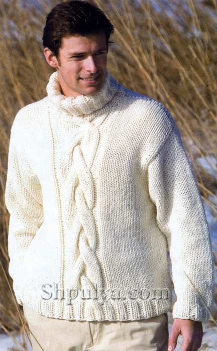 Мужской пуловер из меланжевой пряжи с рельефным узором