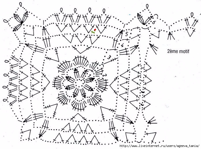 Квадратные мотивы крючком со схемами для скатерти