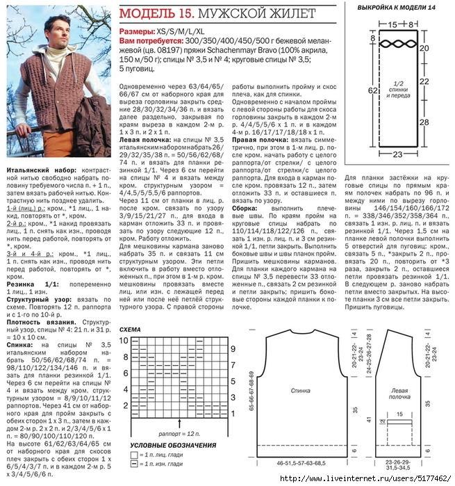 Мужской жилет спицами схемы