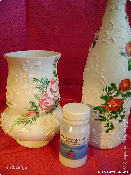 Декоративная бутылка и вазочка из плафона. Декупаж (10) (450x600, 165Kb)