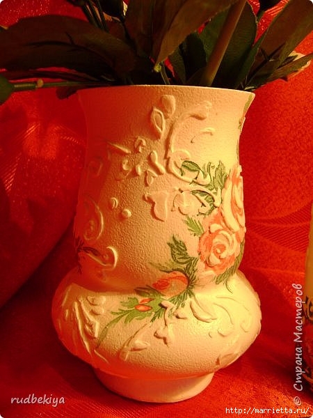 Декоративная бутылка и вазочка из плафона. Декупаж (14) (450x600, 167Kb)