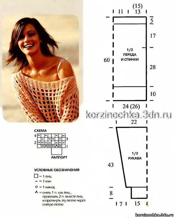 Джемпер сетка спицами схема с описанием