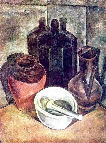 18 Александр Осмёркин «Натюрморт с бутылью и фарфоровой ступкой» 1918 г (430x578, 256Kb)