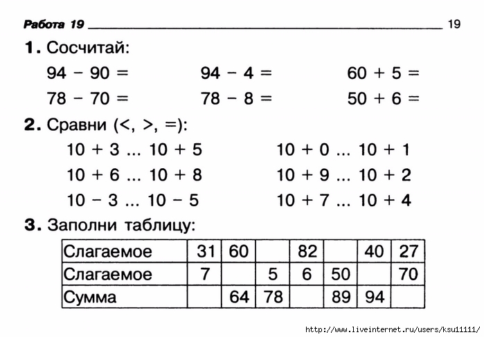 Образцы по математике 1 класс