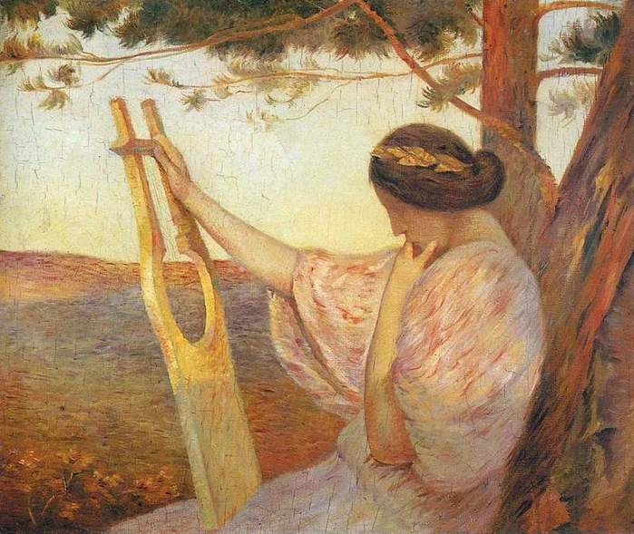 Lady with Lyre by Pine Trees  1890 (700x589, 69Kb)