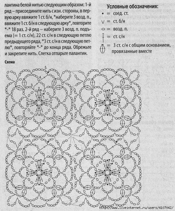 Палантин из мотивов крючком схемы и описание