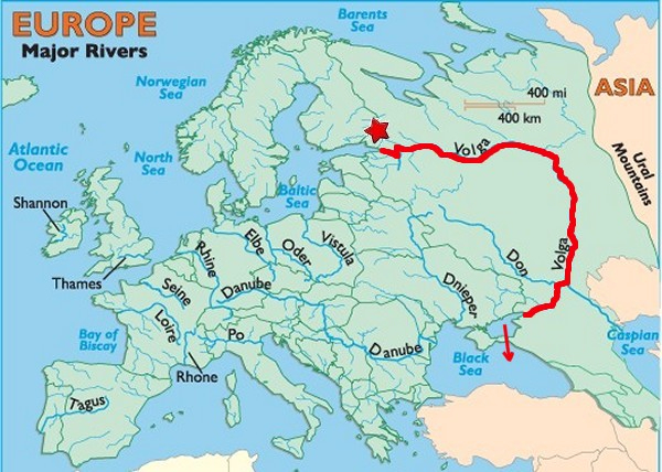 Карта бассейнов рек европы