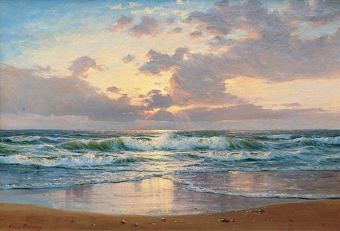 Waves in golden evening sun on Sylt. (700x476, 381Kb)