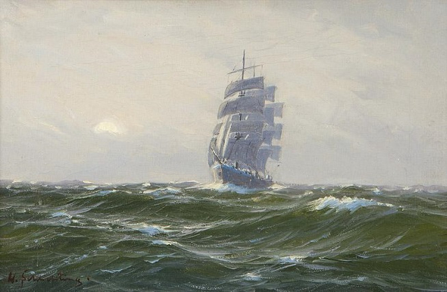 Clipper ship on moderate seas (653x427, 192Kb)