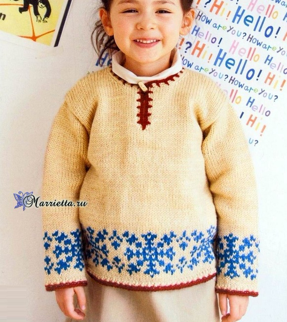 Детский пуловер с жаккардовым узором со снежинками (2) (582x653, 376Kb)