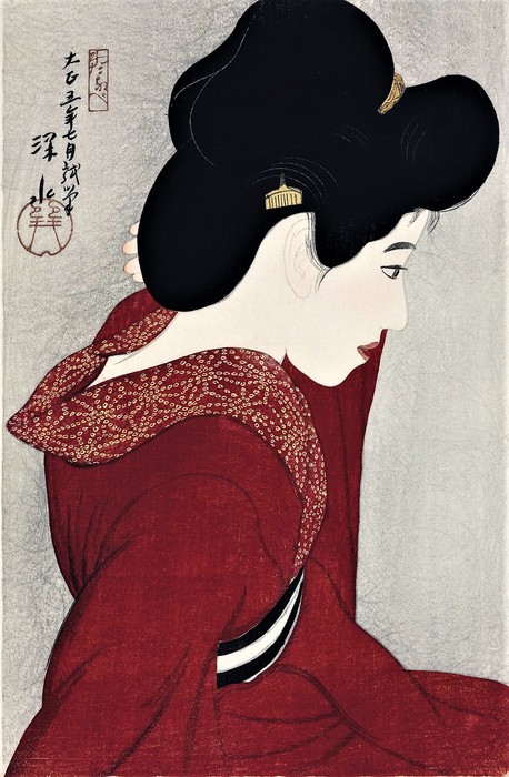   ( ) (Taikyo (Before the mirror [Red geisha]))  1916,   44 x 28.9,   (458x700, 102Kb)