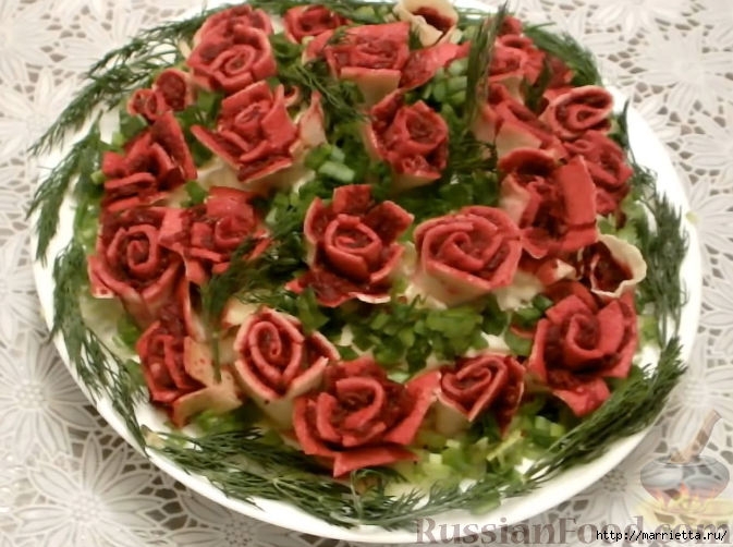 Рецепт салата Селедка под шубой с розами (673x502, 212Kb)