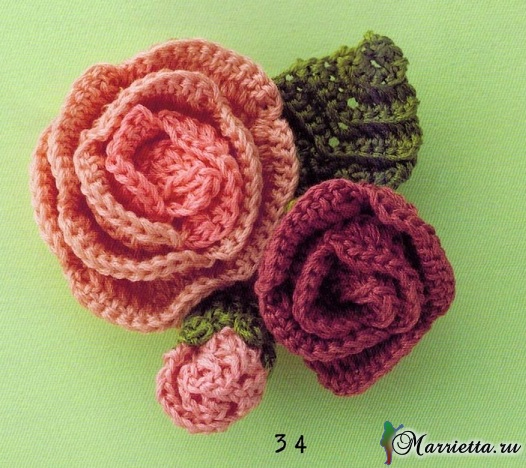 Розочки и цветочные броши крючком. Схемы (7) (526x468, 252Kb)