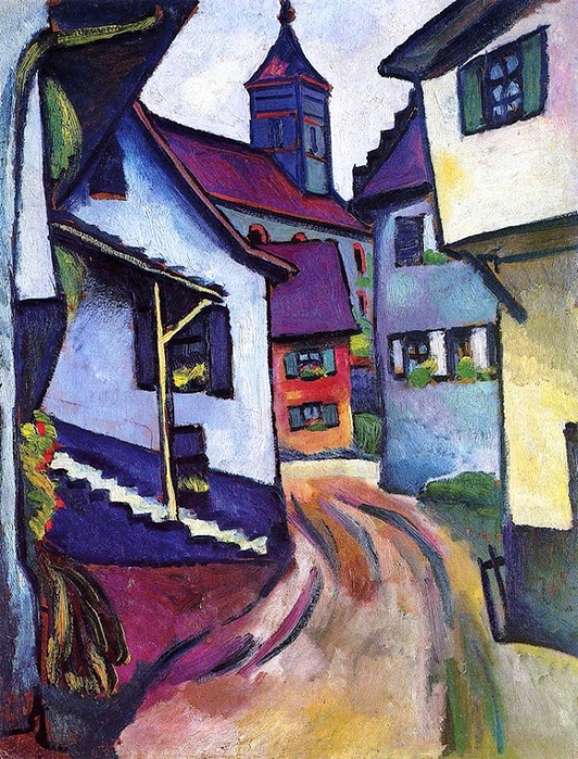 Street with church in Kandern, 1911 (532x700, 519Kb)