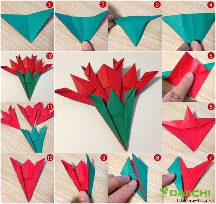Гвоздика оригами из бумаги своими руками пошаговое фото