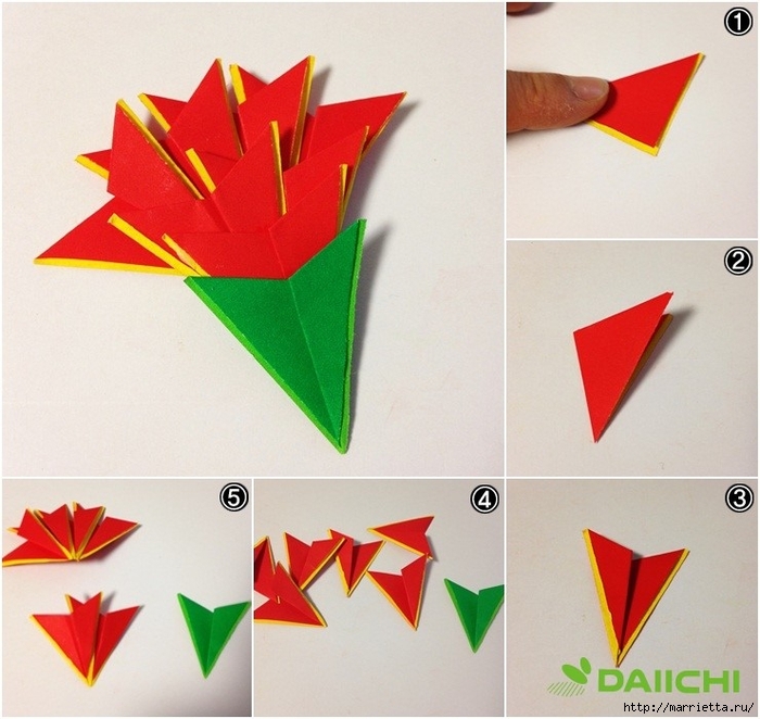 Букет гвоздик из бумаги в технике оригами (8) (700x662, 283Kb)