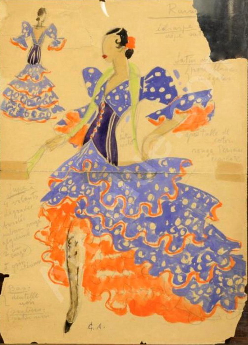 Projet de costume - Robe ibérique bleue et rouge vue de trois quart face et de dos (503x700, 115Kb)
