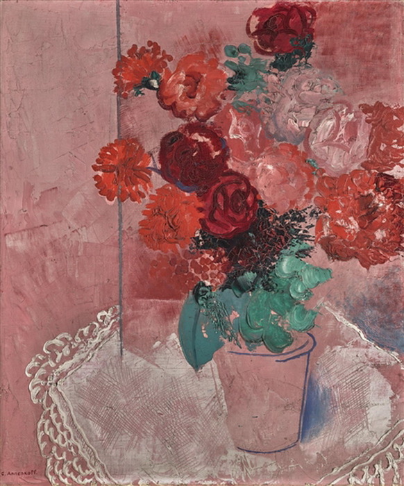 Roses And Carnations On A Pink Background. , . 55,5 46,5 cm (582x700, 158Kb)