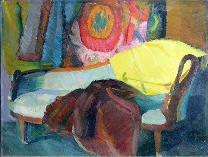 1910-1920-е Интерьер с диваном. Картон, масло. 31,2 × 41 см. (700x527, 137Kb)