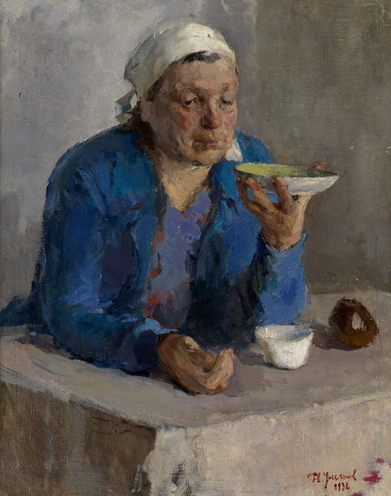 1936 Woman-Man, Чаепитие. Х, м. 78.5 х 62 cm. (Аукцион МакДуглас) (552x700, 132Kb)