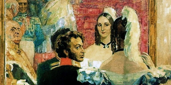 1937 Пушкин с женой перед зеркалом на придворном балу. Фрагмент (700x350, 114Kb)