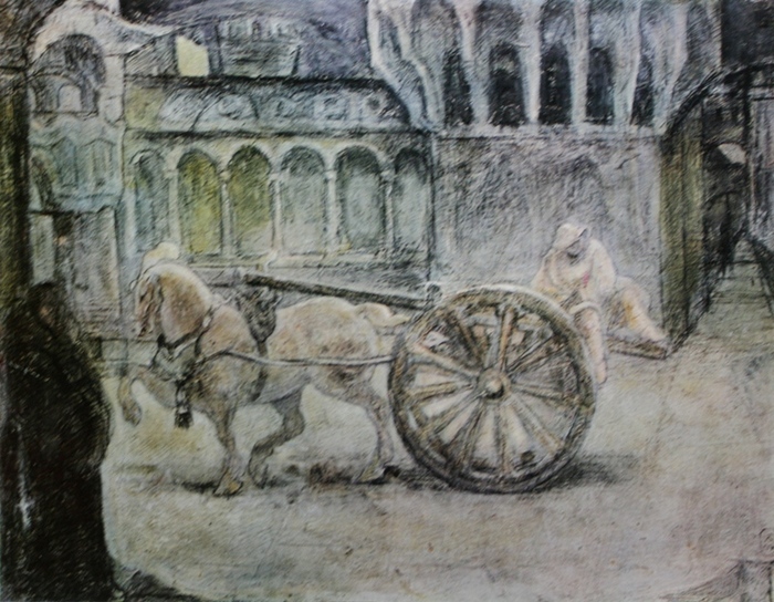 1910 Городской пейзаж с лошадью. Италия. ГРМ (700x544, 204Kb)