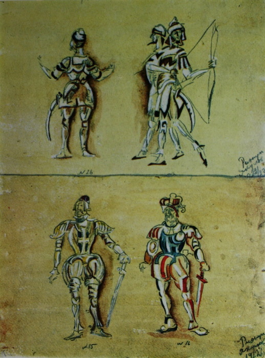 1923 Эскиз костюмов стрелков и рыцарей к опере «Риенци» Р.Вагнера, Свободная опера Зимина»Калька, акв, гуашь ГЦТМ (518x700, 128Kb)