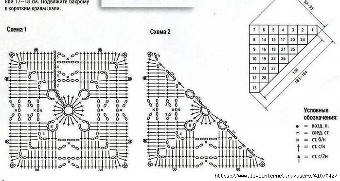 Шаль квадратная крючком схема