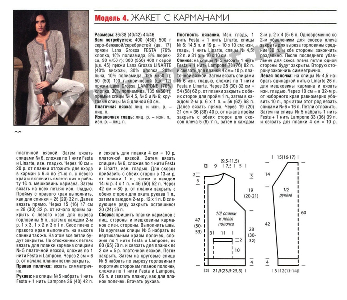Жакет платочной вязкой спицами с описанием и схемами