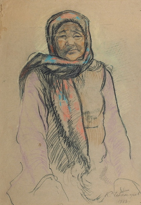 1913 Старуха-татарка. Бум, уголь, паст, 49,5 х 34,5 см. ЧС (483x700, 127Kb)