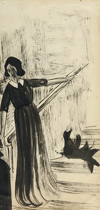 1910-е Портрет жены художника Платунова. Бум, тушь, кисть, 16,6 х 8 см. ЧС (333x700, 108Kb)