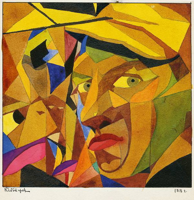 1918 Автопортрет. Бум, графит. кар, акв. 28,7 х 23,5 см. ЧС 2 (678x700, 189Kb)