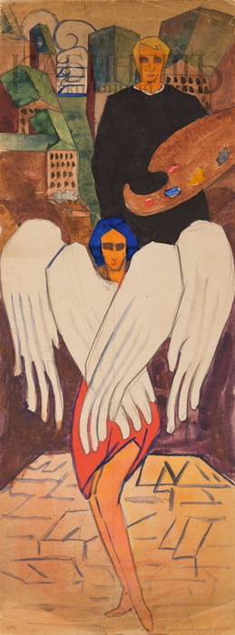 1918 Автопортрет с ангелом. Бум, смеш. техн 32,4х12 см. ЧС (259x700, 73Kb)