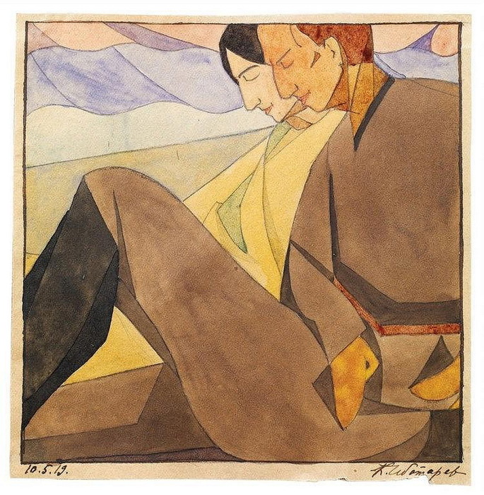1919 Пара-Untitled (Couple). Бум, акв гуммиарабик 14.3 x 14.2 cm. Аукцион Lempertz, Берлин 2017 (685x700, 223Kb)