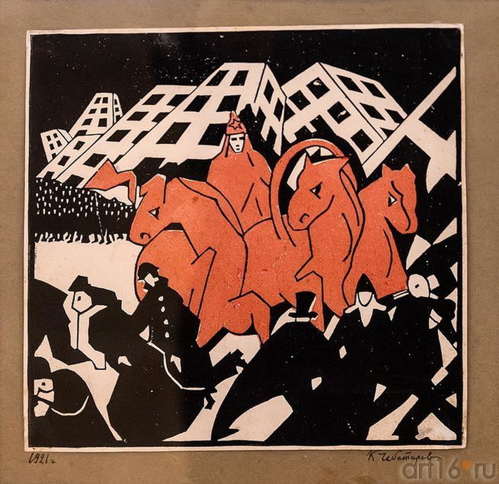 1921 Лист 11 из альбома «Революция». Цветная линогравюра. 17,6 х 18,7 см. (2) (700x679, 196Kb)
