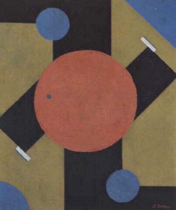 1921 komposition mit orangefarbenem kreis und blauen kreisen. Х, м. 40.5 x 34.5 cm. ЧС (587x700, 69Kb)