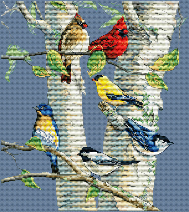Birch Tree Birds (626x700, 724Kb)