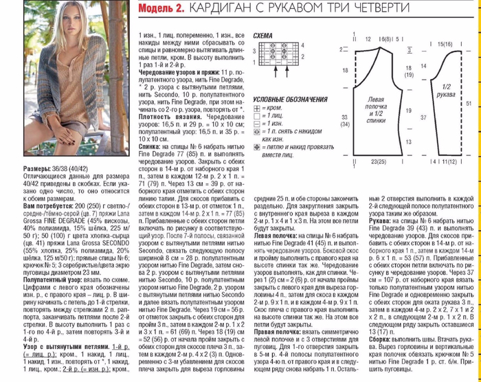 Рукав три четверти спицами описание и схемы