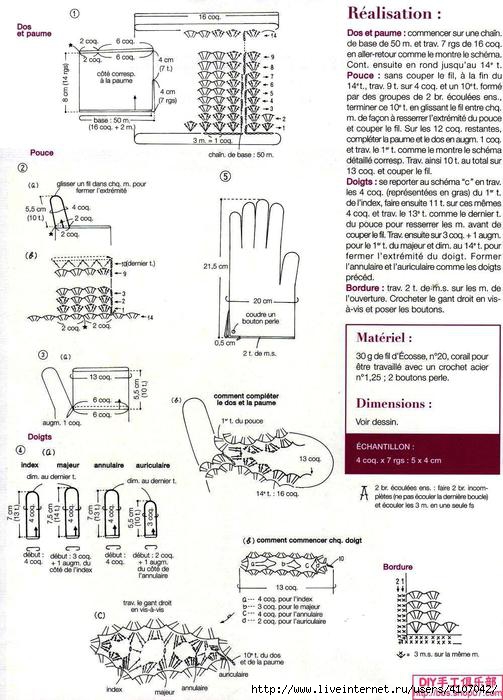 Перчатки крючком ажурные крючком схемы и описание
