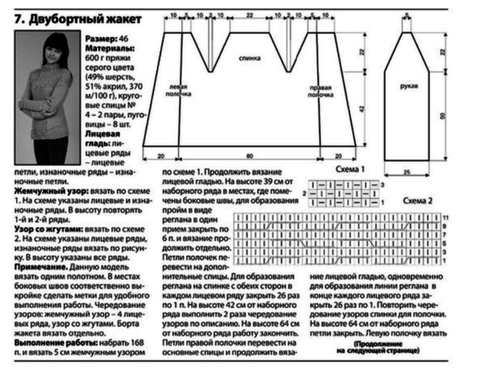 Схема вязания кардигана спицами на 52 размер
