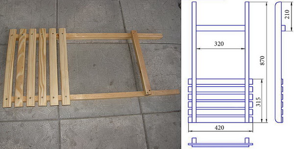 Чертежи шезлонга из дерева с размерами своими