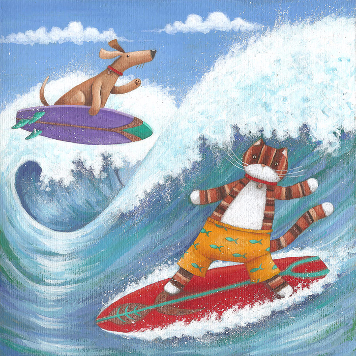 cat-and-dog-surfing-peter-adderley (700x700, 785Kb)
