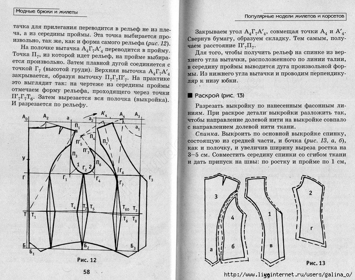 Выкройка спинки. Выкройка полочки. Линия ростка на выкройке. Рельефы по спинке от проймы. Рельеф от проймы на полочке и спинке.