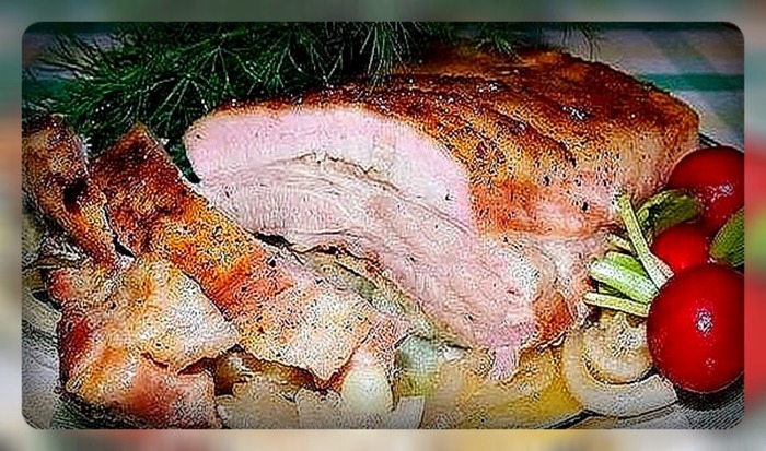 Грудинка в духовке в рукаве пошаговый рецепт с фото из свинины